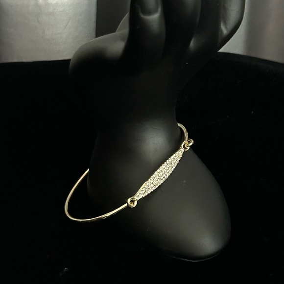 Clear Crystals Set in Gold Tone Latch Bangle Bracelet - Picture 6 of 11